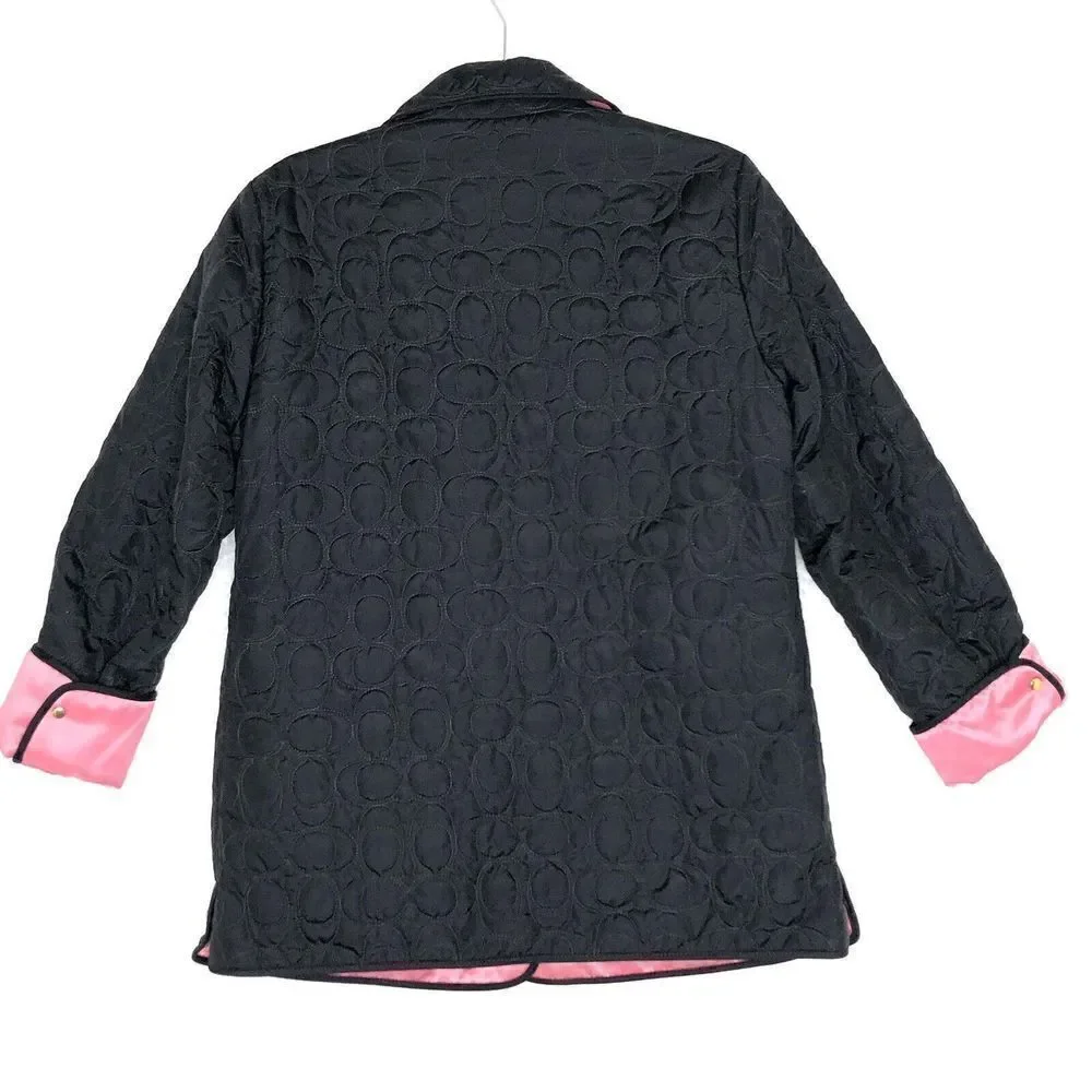 COACH Black & Pink Monogram C Logo Quilted Jacket Size S Satin Pink lining NWT - Picture 2 of 9